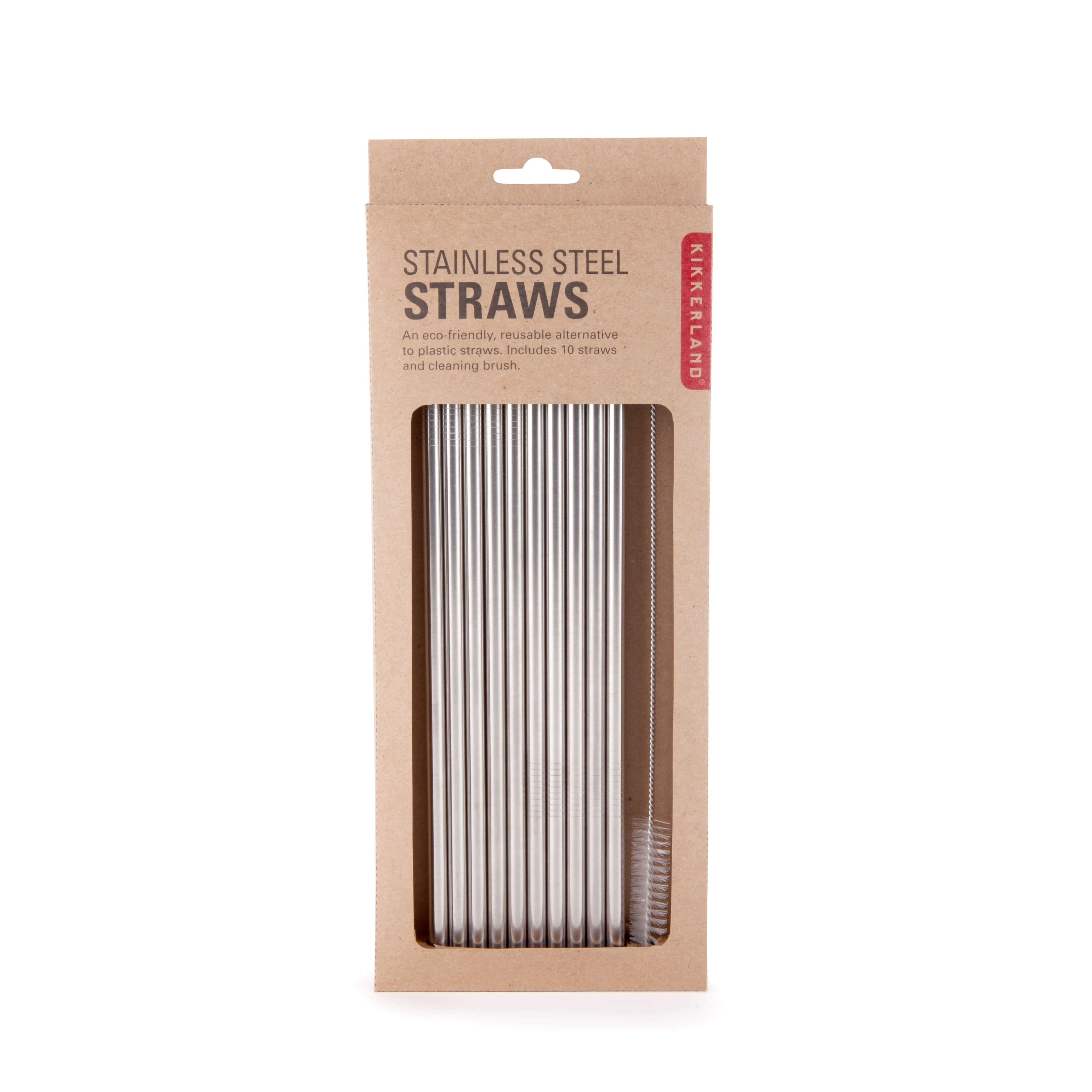 Stainless Steel Straws - Pailles réutilisables 10pcs + brosse Kikkerland